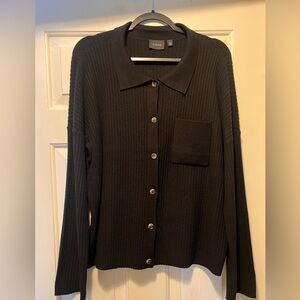 Cyrus Black Button-Up Ribbed Cardigan